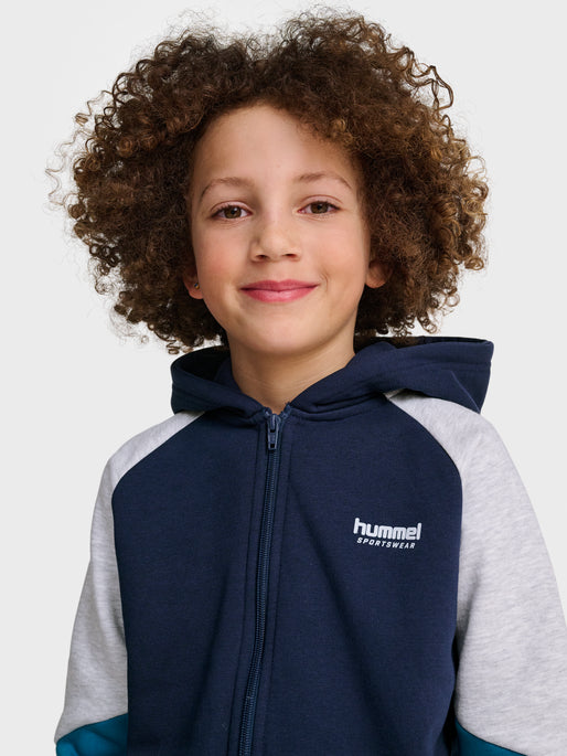 hmlJR LOOSE BLOCKED ZIP HOODIE NAVY